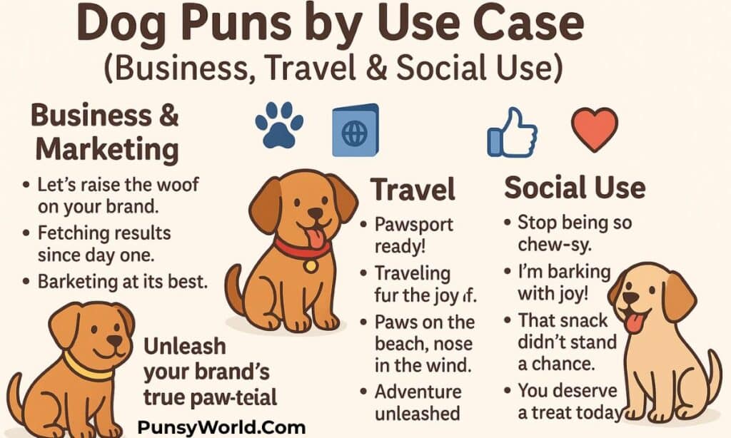 Dog Puns by Use Case (Business, Travel & Social Use)